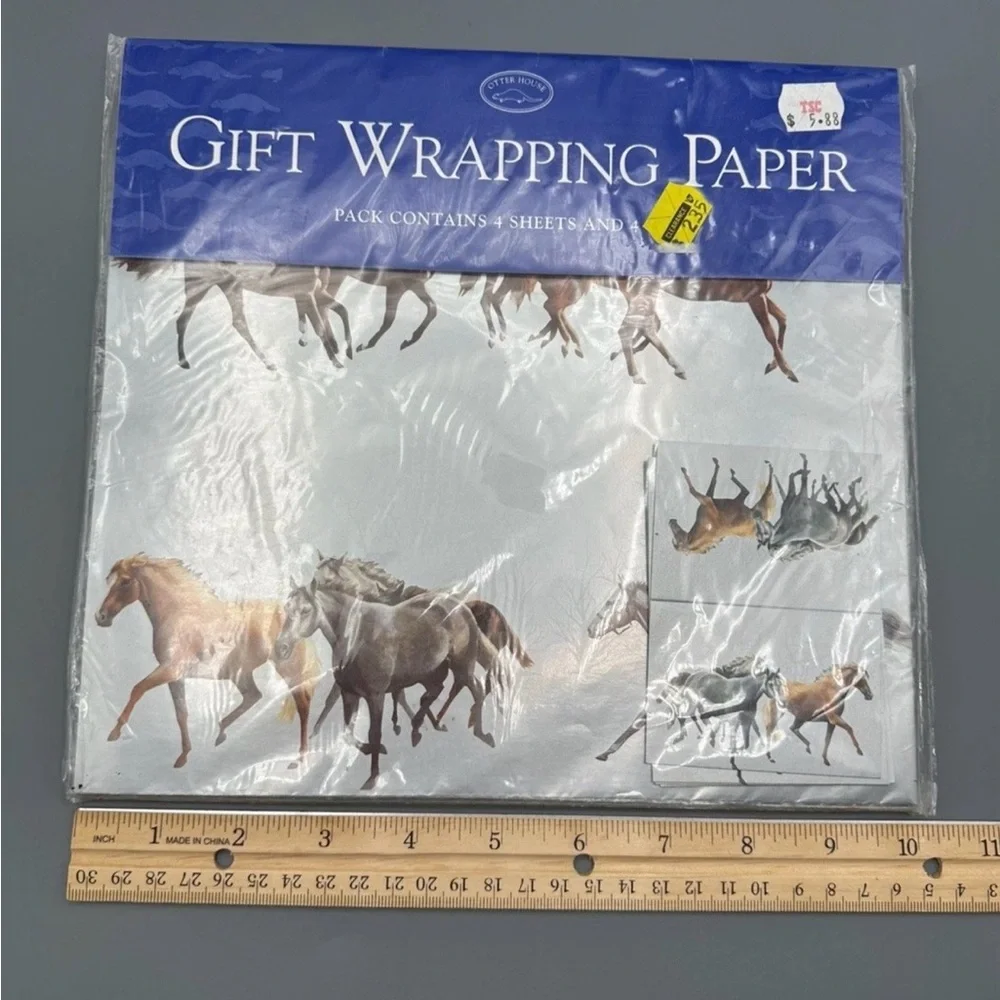 2 Packs Otter House Christmas Wrapping Paper Gift Winter Horse Metallic NOS 1998